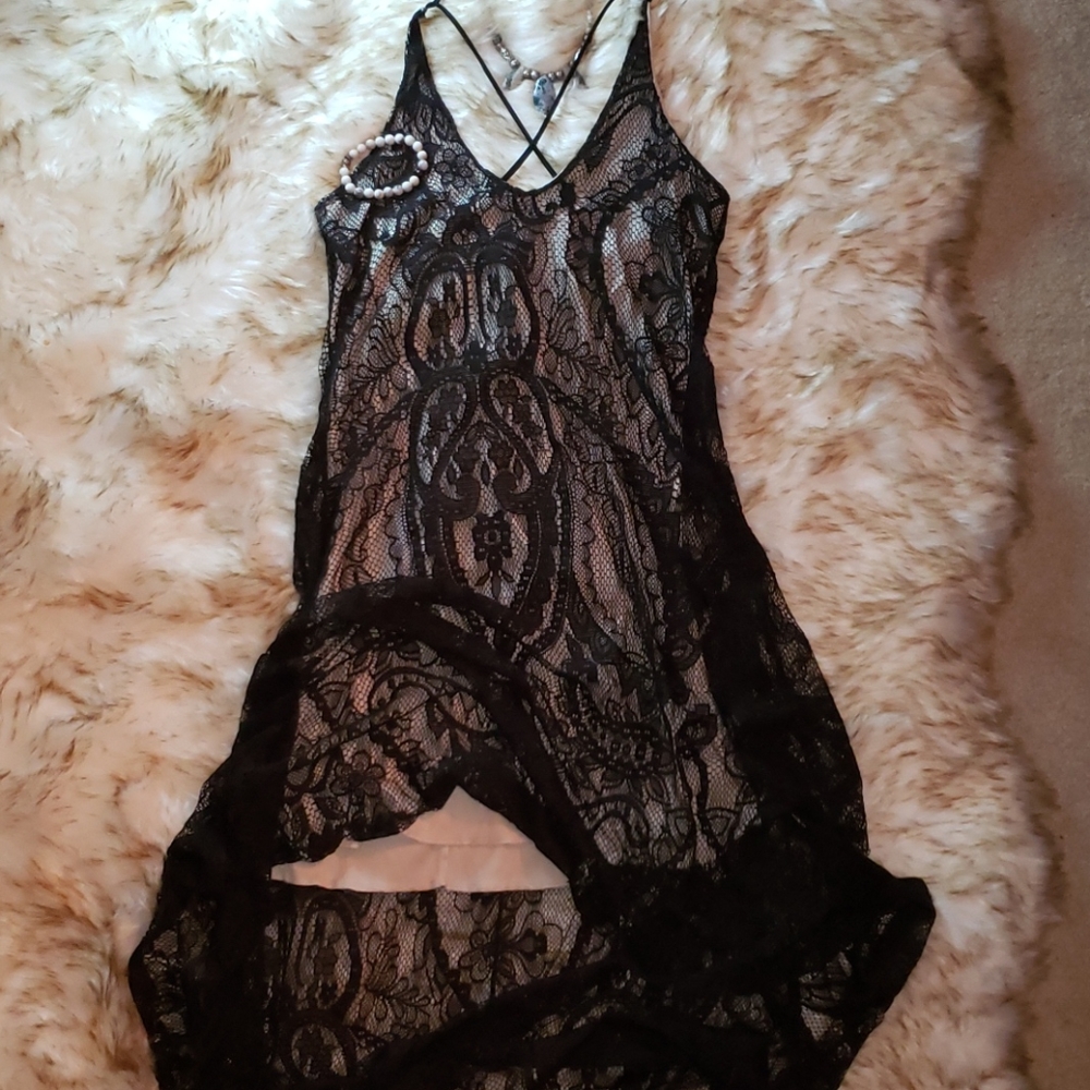 Black strappy lace and slip Dress